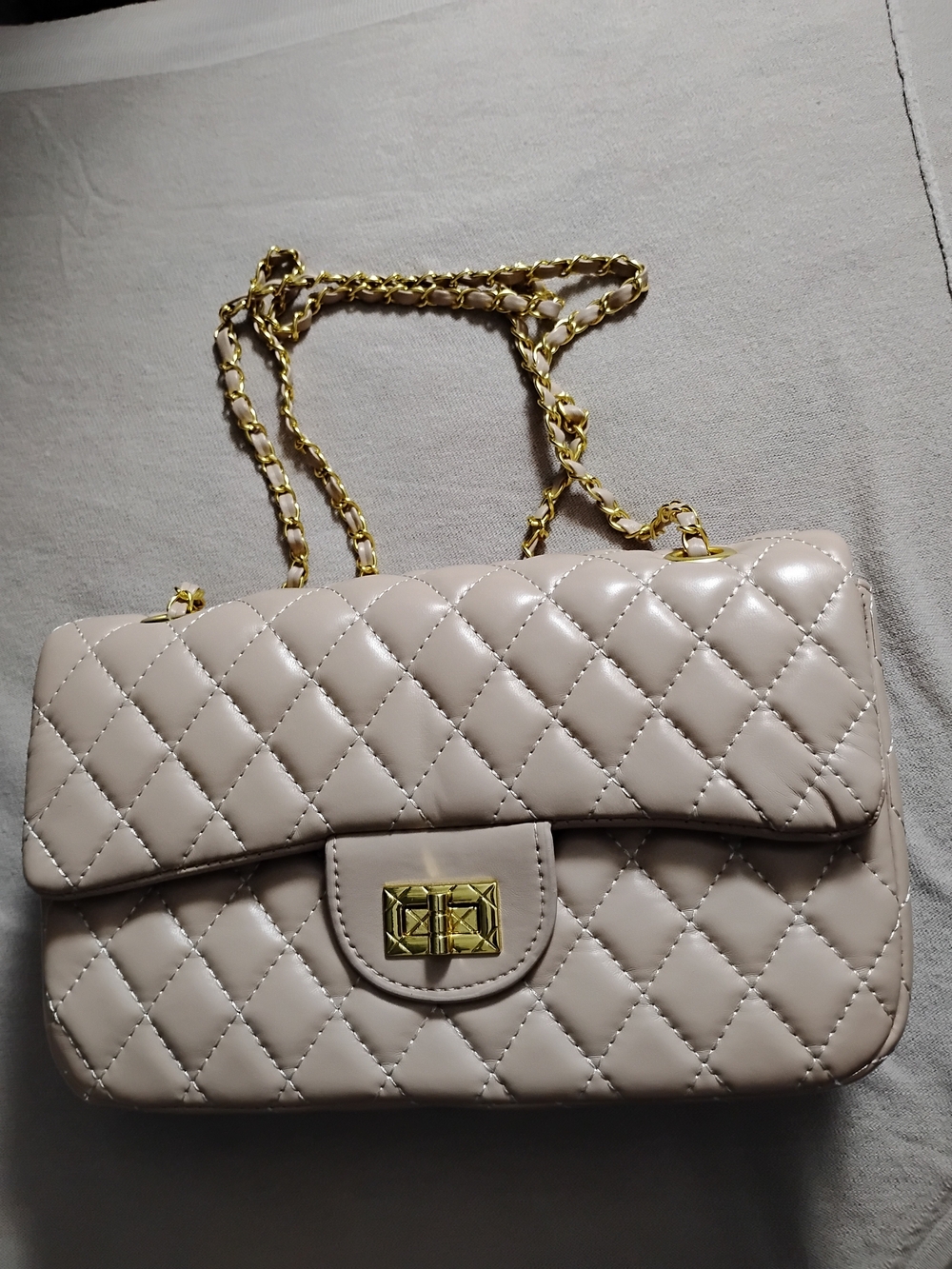 Quilted Chain-Handle Shoulder Bag - Cream